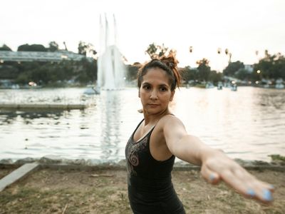 Person doing a gentle side stretch.